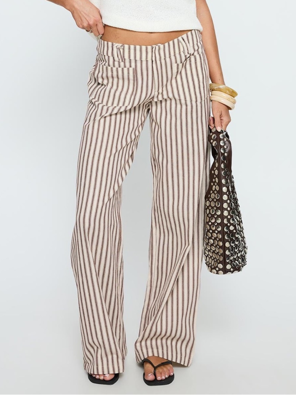 Princess Polly Cream and Brown Striped Wide-Leg Pants